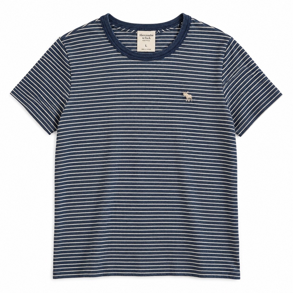 Abercrombie & Fitch Muscle Striped Tee Shirt Mens Size L Navy Blue White Preppy